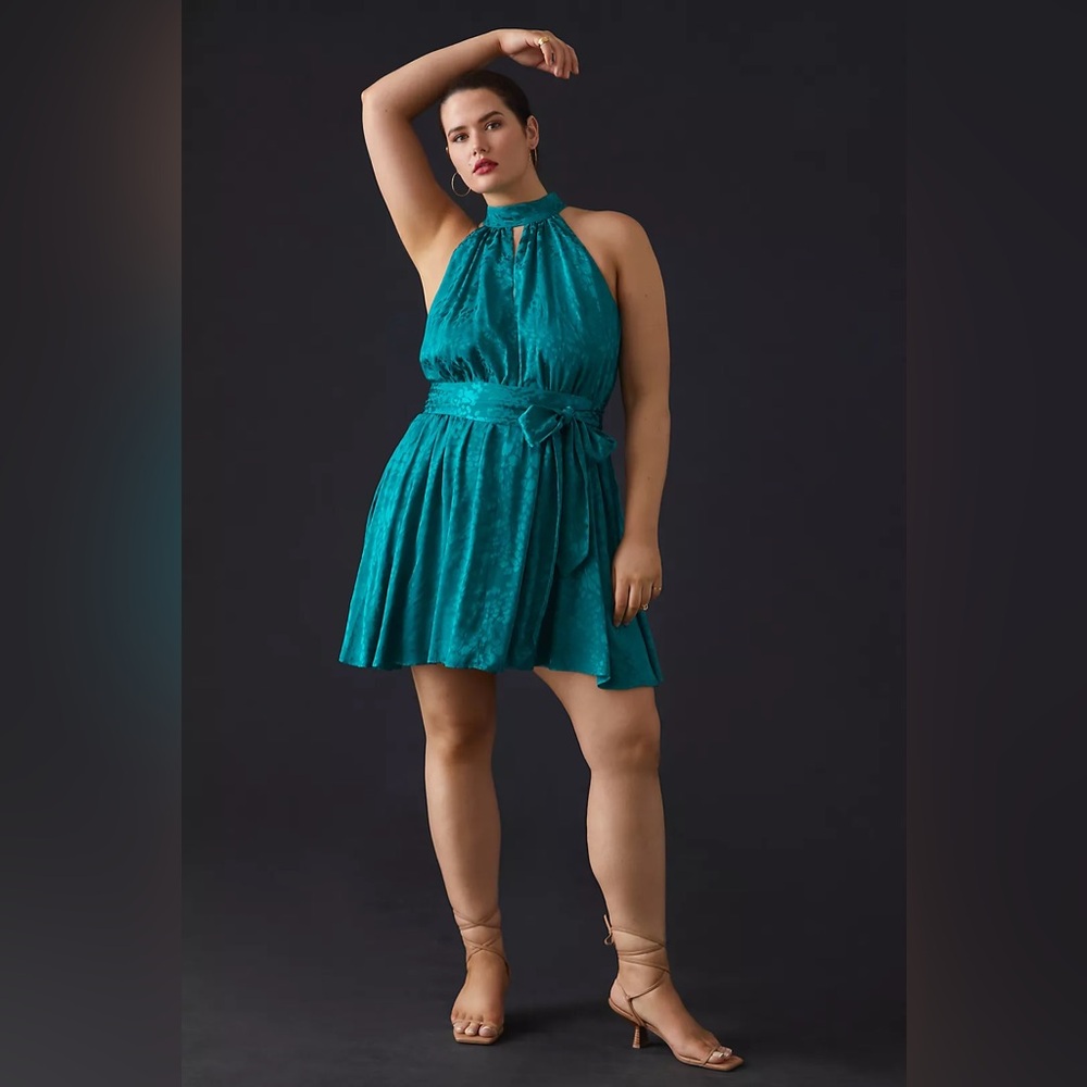 By Anthropologie Halter Neck Mini Dress in Elegant Teal size XL